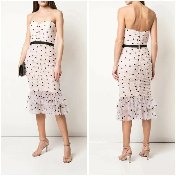 NWT Marchesa Notte Pink Strapless Dot Tulle Dress $795 - Picture 1 of 16